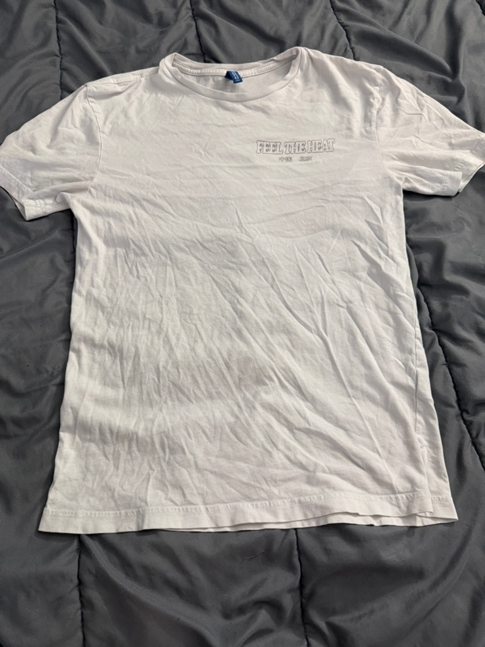 H&M White Short Sleeve Crewneck Tee with Subtle Embroidered Chest Text